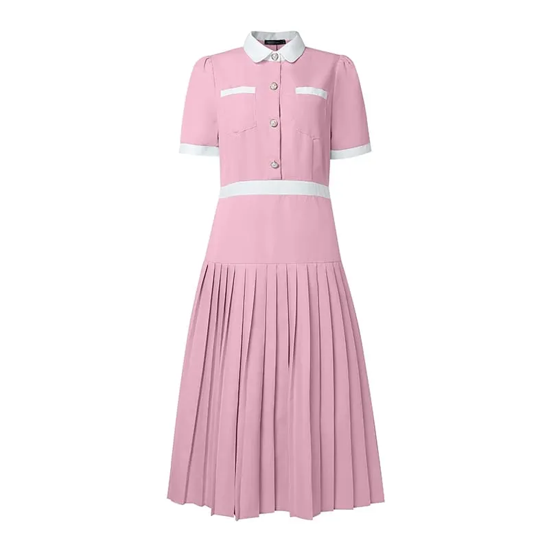 2026 ZANZEA Summer Elegant Lapel Neck Short Sleeve Sundress Women Stylish A Line Pleated Dresses Patchwork Work Midi Dress Robe