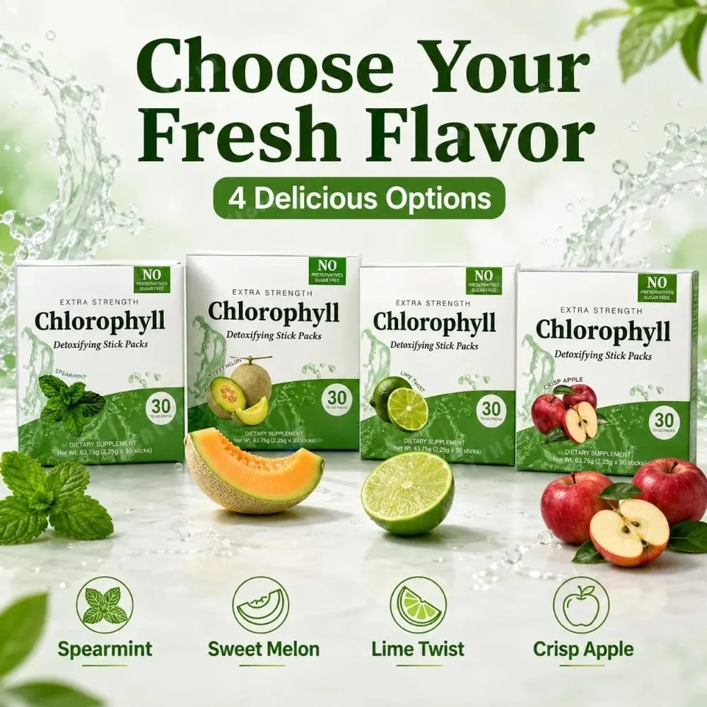 Chlorophyll Chlorophyllin 120mg Detox Stick Packs 30ct Sugar Free Prebiotic Gut Health Daily Support Non GMO Keto Supplement