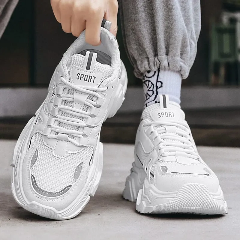 Estudante de malha de sola grossa respirável sapatos esportivos casuais quatro sazonais masculino ao ar livre sola macia conforto tênis masculino