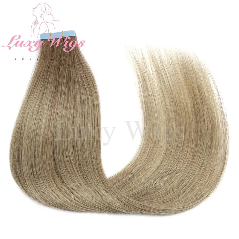 Highlights Gray Tape in Hair Extensions Human Hair Straight Black Blonde Seamless PU Skin Weft Tape In Hair Extensions 20PCS