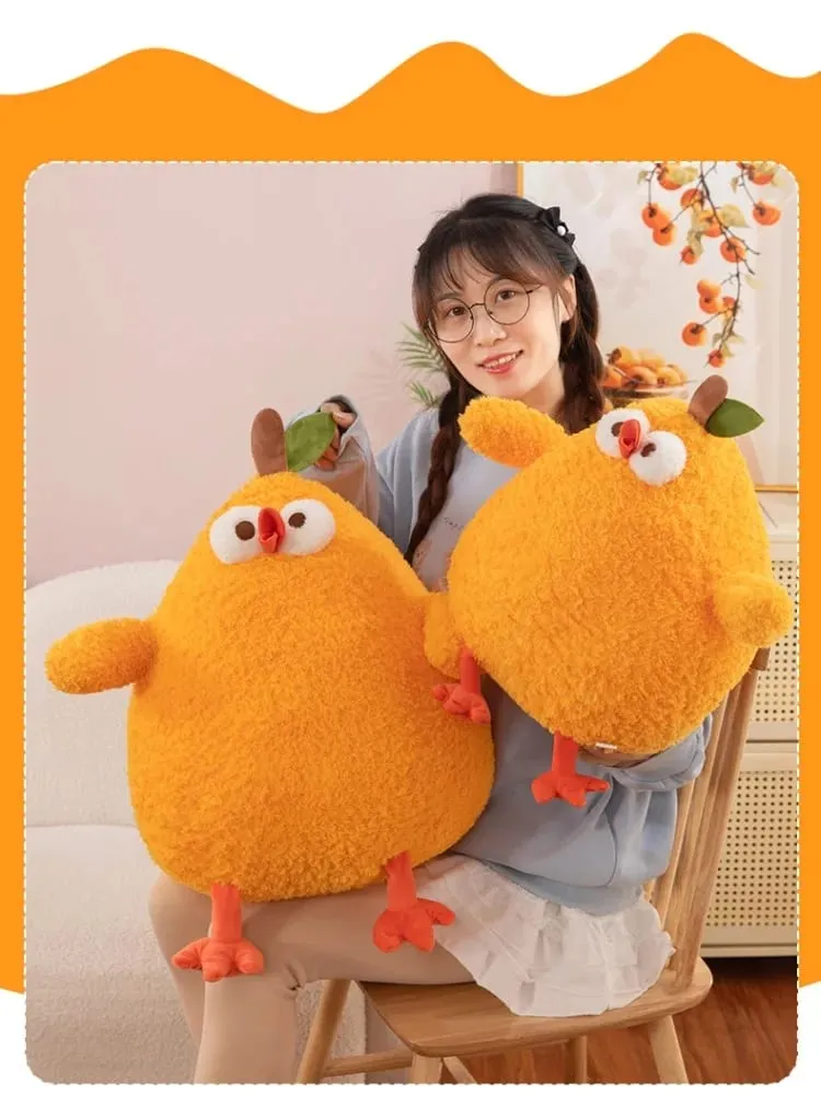 New Fluffy Cartoon Orange Chick Plush Toy Cute Stuffed Animal Doll Chubby Throw Pillow Home Decor Soft Cushion For Adults Gift