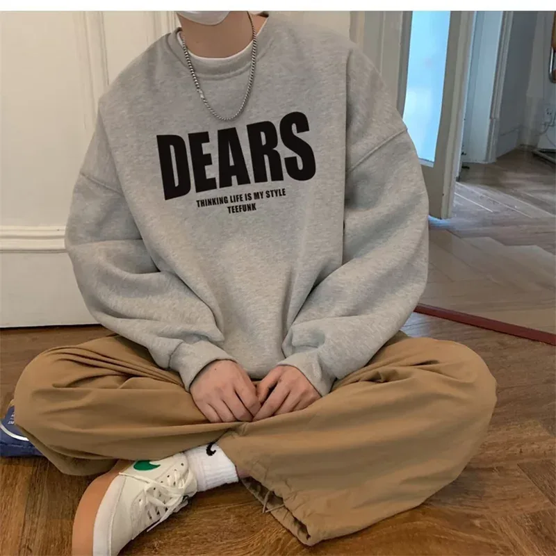 Autumn Men's High Street Letter Print O-Neck Hoodies 2026 Casual Fashion Graphic Long Sleeve Tops Y2K Youthful Basic Sweatshirts
