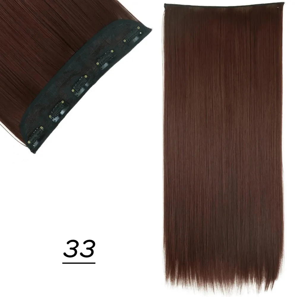 Synthetic 5 Clip In Hair Extensions Long Straight Hairstyle Hairpiece Black Brown Blonde 24Inch Natural Fake Hair For Women