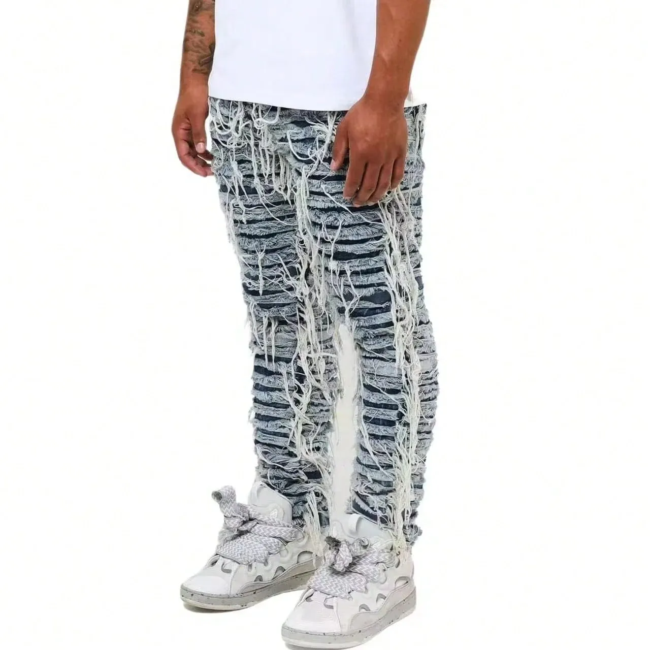 Men Y2K Rhinestone Rivet Decorated Wide Leg Jeans Vintage Washed Distressed Denim Pants Hip Hop Streetwear Baggy Trousers