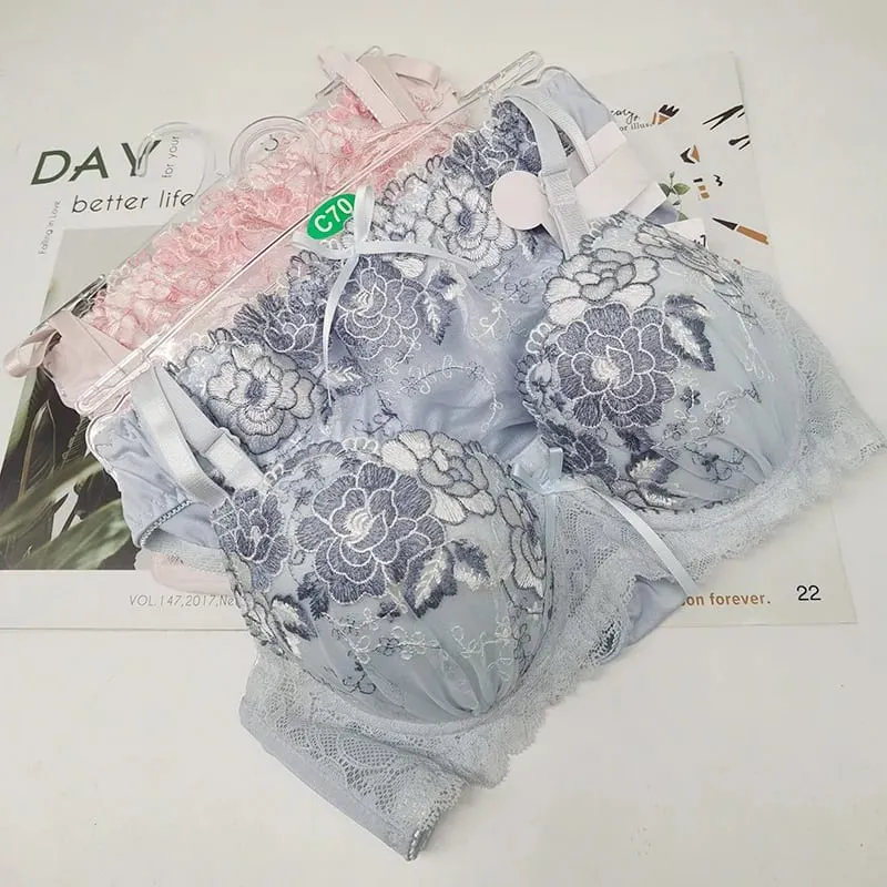 Sexy lace girls bra set gathered up support not run cup underwear women push up skin-friendly lingerie panties suit