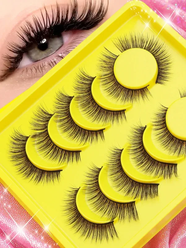 5 Ζεύγη βλεφαρίδων Cat Eye Faux Βλεφαρίδες Βιζόν Βλεφαρίδες με φτερωτό τέλος μακριές βλεφαρίδες Φυσικές μακριές βλεφαρίδες Manga Ψεύτικες βλεφαρίδες Μακιγιάζ