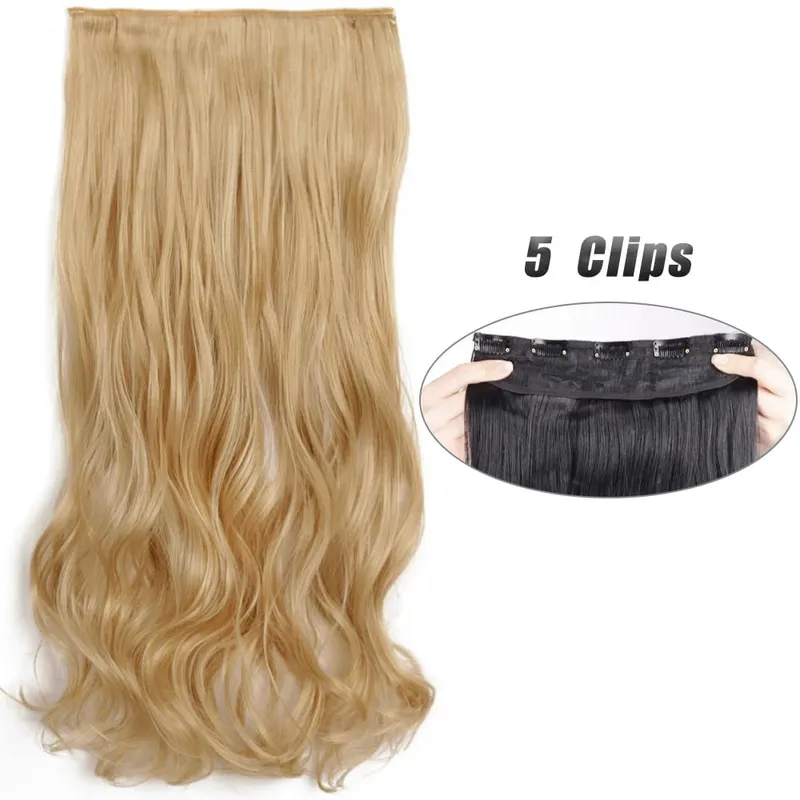 Long Wavy 5 Clip In Hair Extension Mga Synthetic Fiber Hairpieces na 22/32'' Black Blonde Mixed color False Hair Daily Use