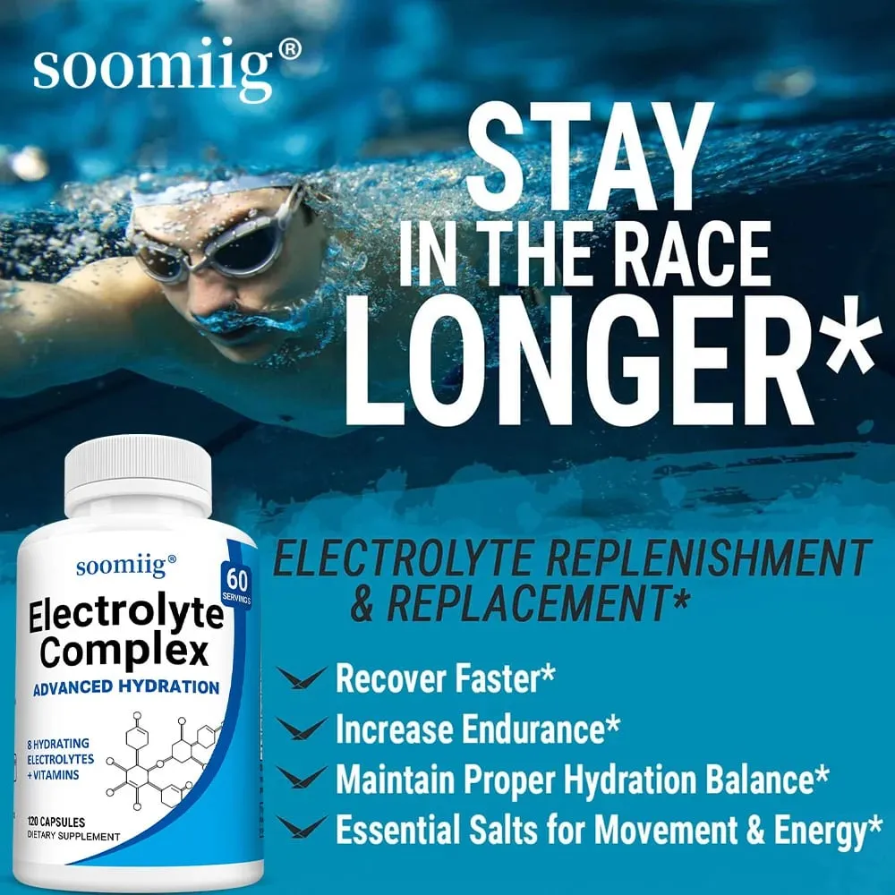 Electrolyte Salts Capsules with B6 B12 Magnesium Potassium & Zinc Fast Hydration Reduces Muscle Cramps Supports Recovery