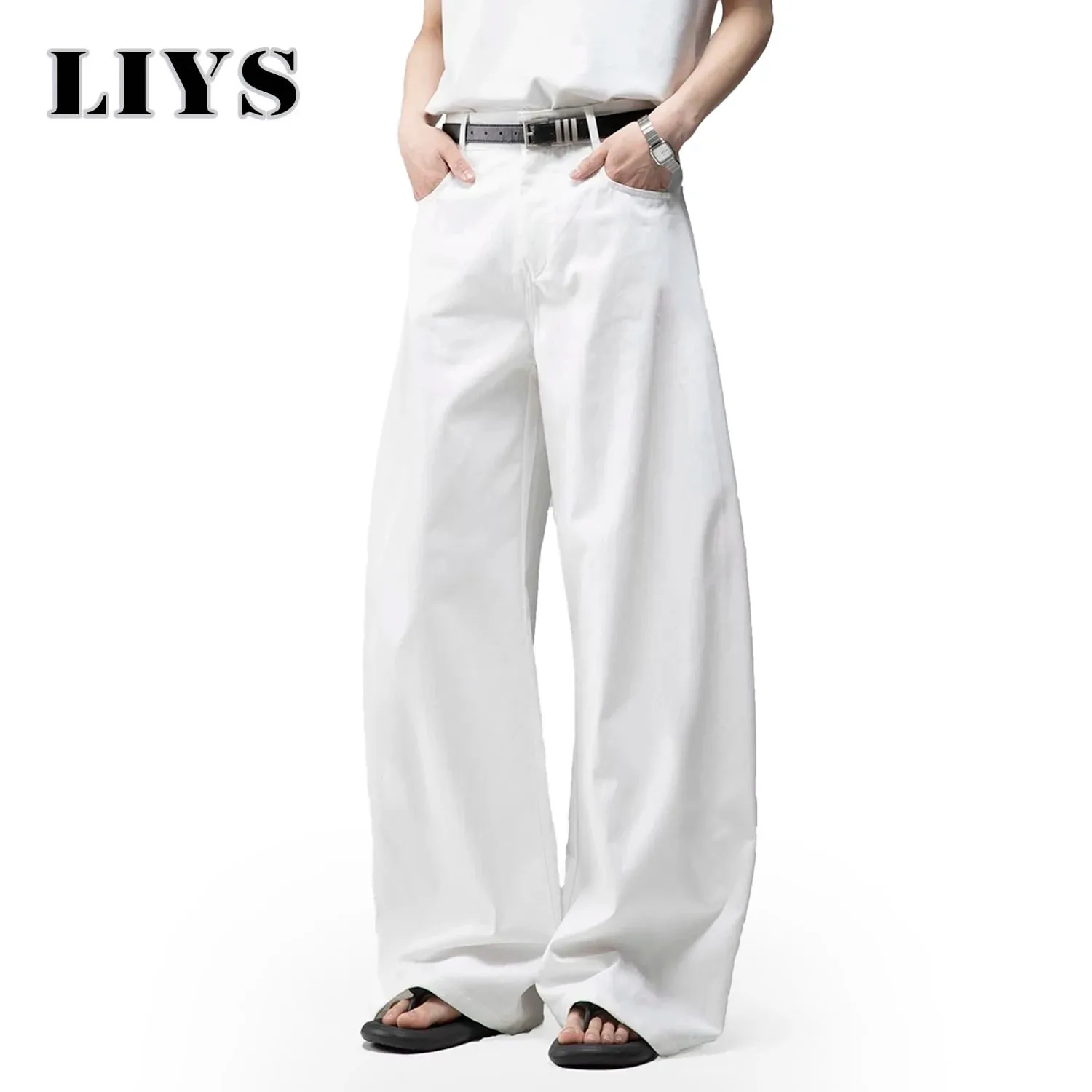 Men's White Baggy Machete Wide-Leg Jeans Daily Casual Denim Pants Solid Business Ladies' Balloon Pants High Street Men's Clothes — image 3