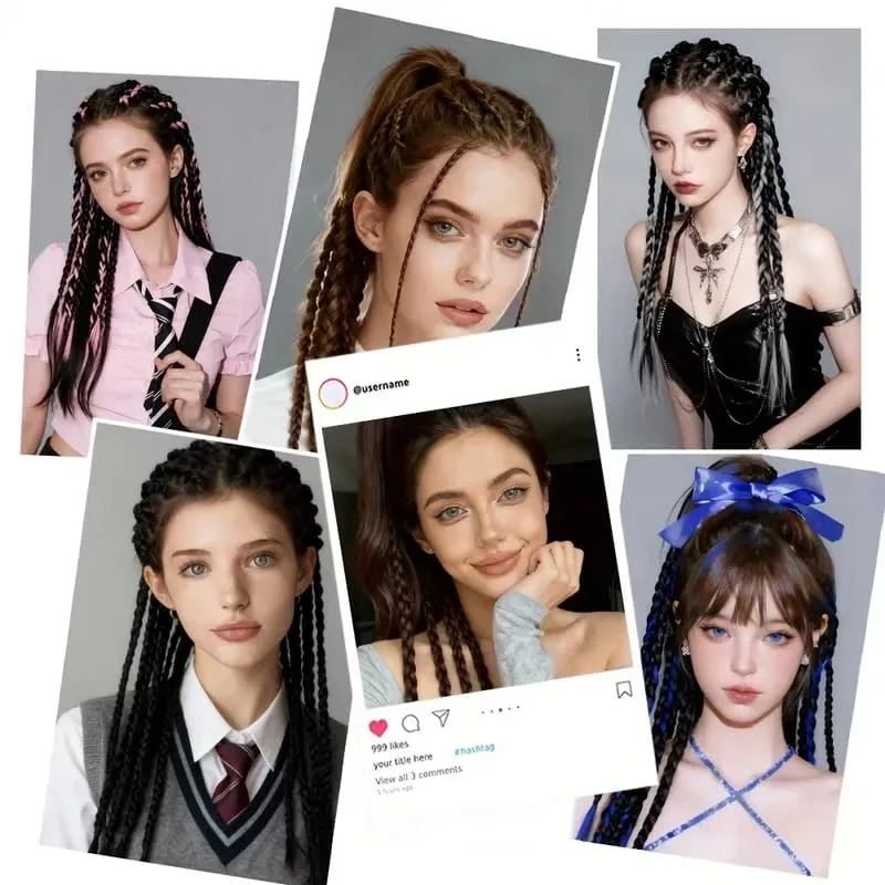 1PCS Y2K Style wig Braid 20 inch Multi-Color Synthetic Hair Clip Suitable for Daily Christmas and Music Festival Parties