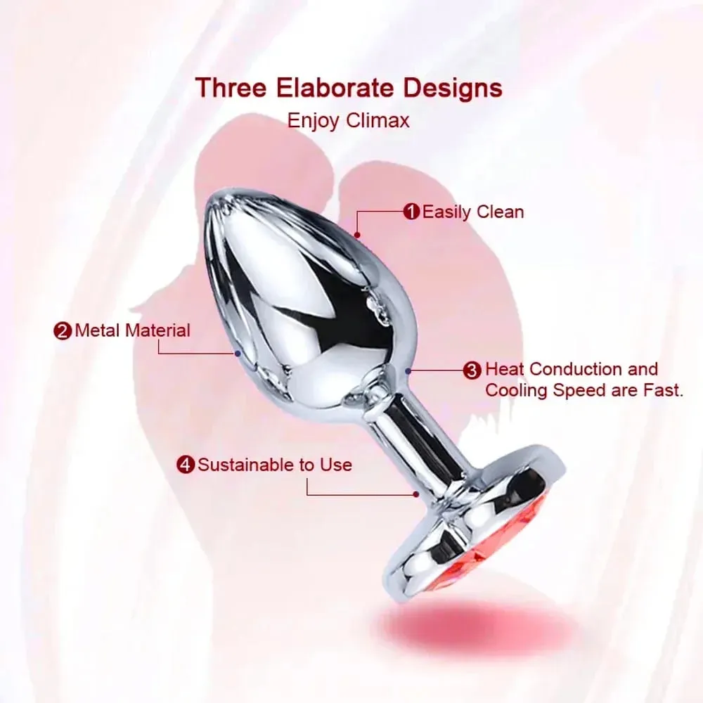 S/M/L Anal Plug Heart Metal Crystal Anal Plug for Women Removable Stainless Steel Butt Plug Men Stimulator Anal Sex Toys Dildo — image 4