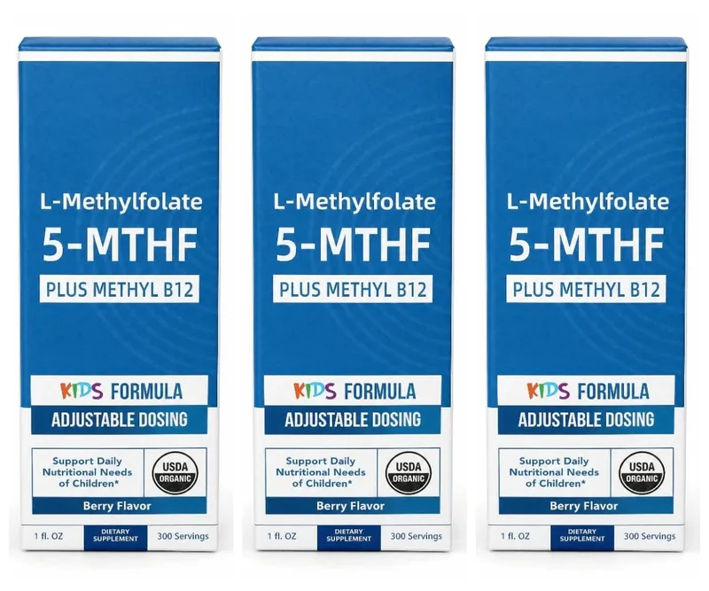 Kids L-Methylfolate 5-MTHF Drops with Methyl B12 Organic Berry Flavor Liquid Folate Supplement for Children Vegan Formula 30ml