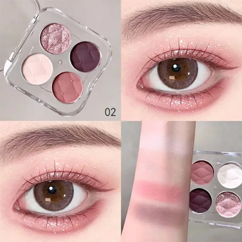 4 Colors Matte Fine Glitter Low Saturation Eye Shadow Palette Long Lasting Silky and Easy Coloring Peach Powder Daily Eye Makeup