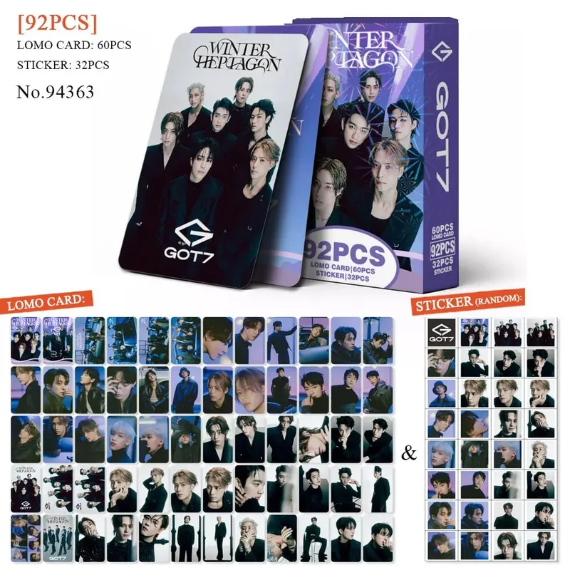 92pcs/set GOT7 NESTFEST Holographic lomo Cards Stickers Star Photocards Photo Lomo Cards Fans Collection Printed Cards