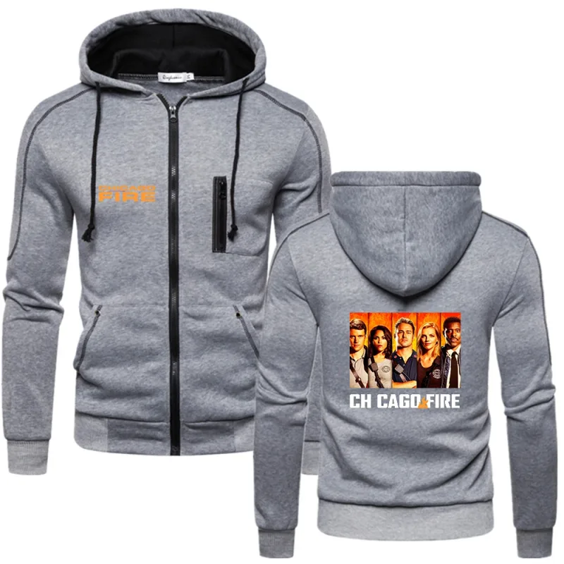 New Chicago Fire Department Show Tv Show Duty Printing Fashion 2023 New Men's Solid Cotton Fleece Slim Long Sleeve Hoodies Coat