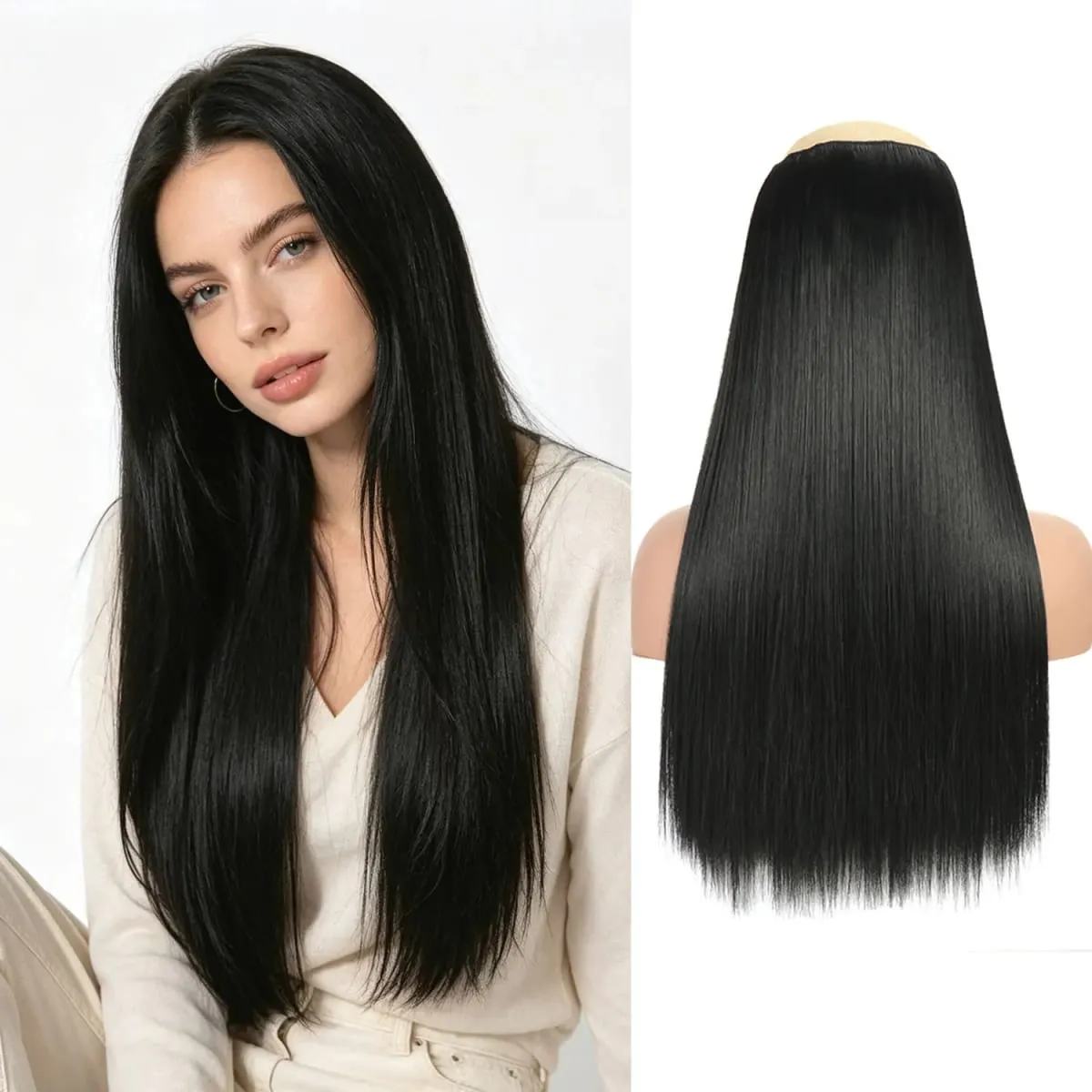 Synthetic 5 Clips in one piece hair extensions 22inch long straight clip in hair for women girls daily party holiday