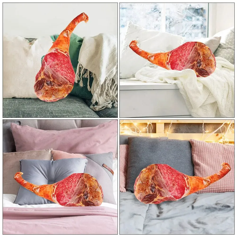 3D Ham Design Pillow Comfortable Cushion for Living Room Bedroom Nap Funny Decorative Meat Shape Throw