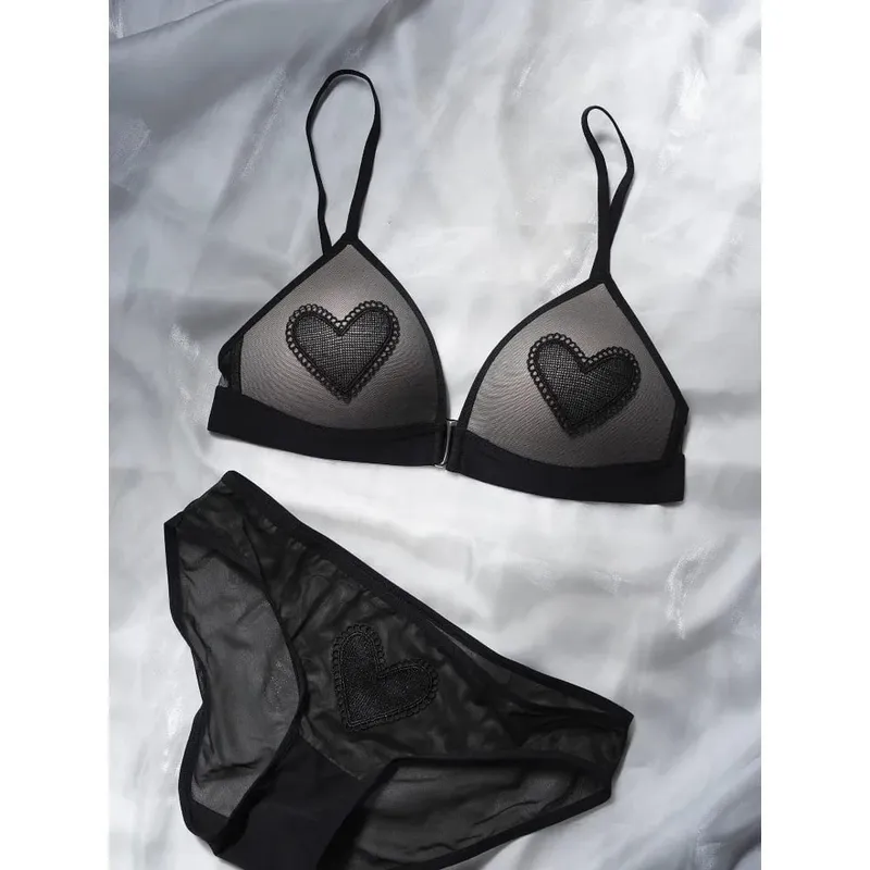Red Lingerie Set Wireless Front Hook Bra French Triangle Thin Cup Embroidery Bra Set For Festival Soft Comfortable Daily Use