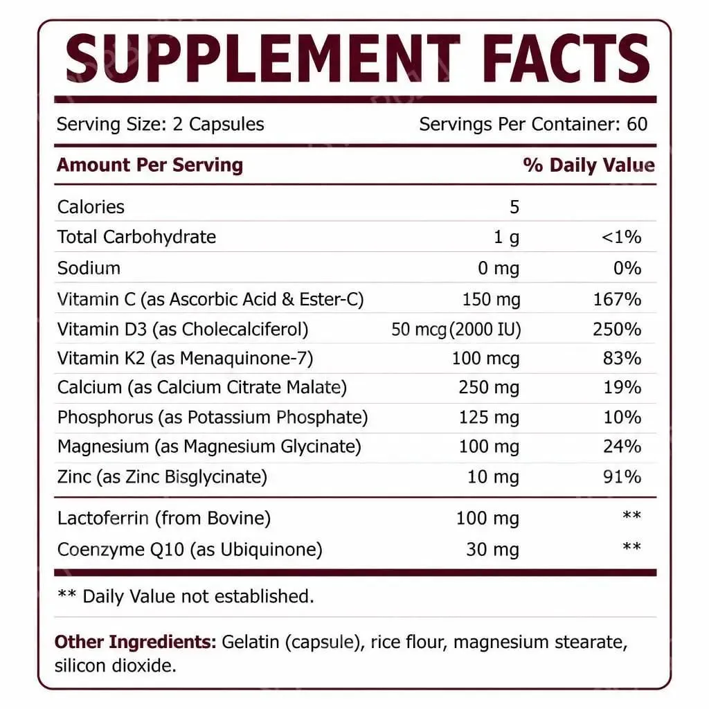 Strong Teeth Capsules Support Tooth Enamel and Gum Tissue Health with Vitamin C Vitamin D3 K2 Calcium and Zinc 120 Capsules