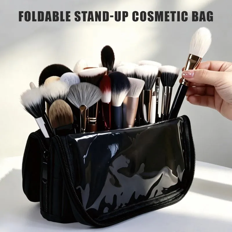 1Pcs Foldable Makeup Artist Storage Makeup Brushes Pouch Stand-up Makeup Brushes Storage Bag With Adjustable Dividers