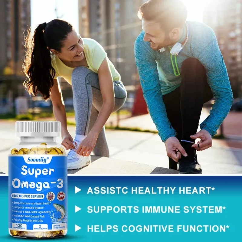 Cápsulas de triple potencia Aceite de pescado Omega-3 + DHA + EPA: apoya la salud de las articulaciones, el cerebro y los ojos Mejora la función inmune Antioxidante
