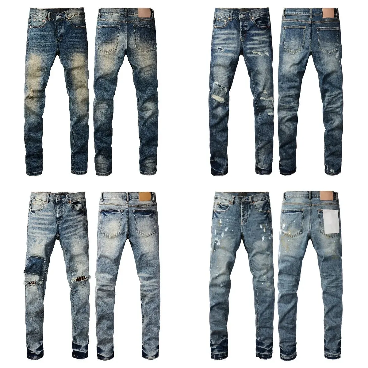 Men Jeans Fashion Americans High street Retro wash multiple styles graffiti print Low Rise Hole Patch Elastic Skinny Jeans pants