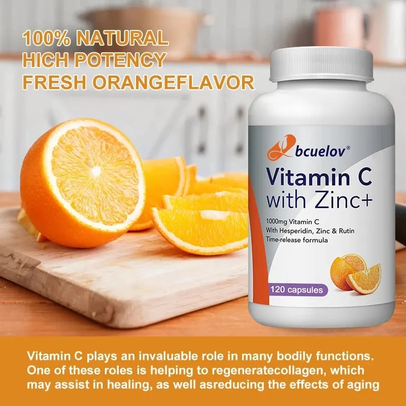 Capsules de vitamine C et de zinc biologiques, haute absorption, soutien immunitaire, antioxydant, collagène, supplément de santé, 30/60/120 points