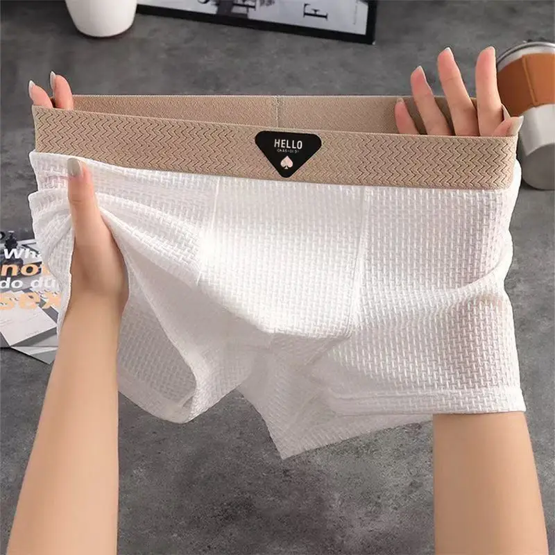 4pcs Men's Boxer Shorts Ice Silk Underwear Underpants Cool Breathable Sexy Slim Panties Mesh Lingerie