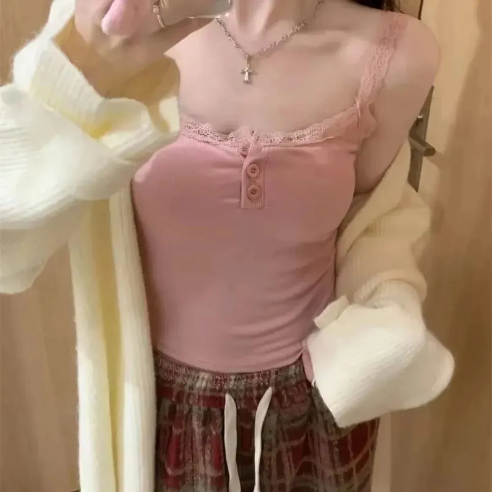 Coquette y2k colheita topo verão rendas tanque superior feminino recortado bonito camis sexy branco colheita topos feminino coreano sem mangas preto colete