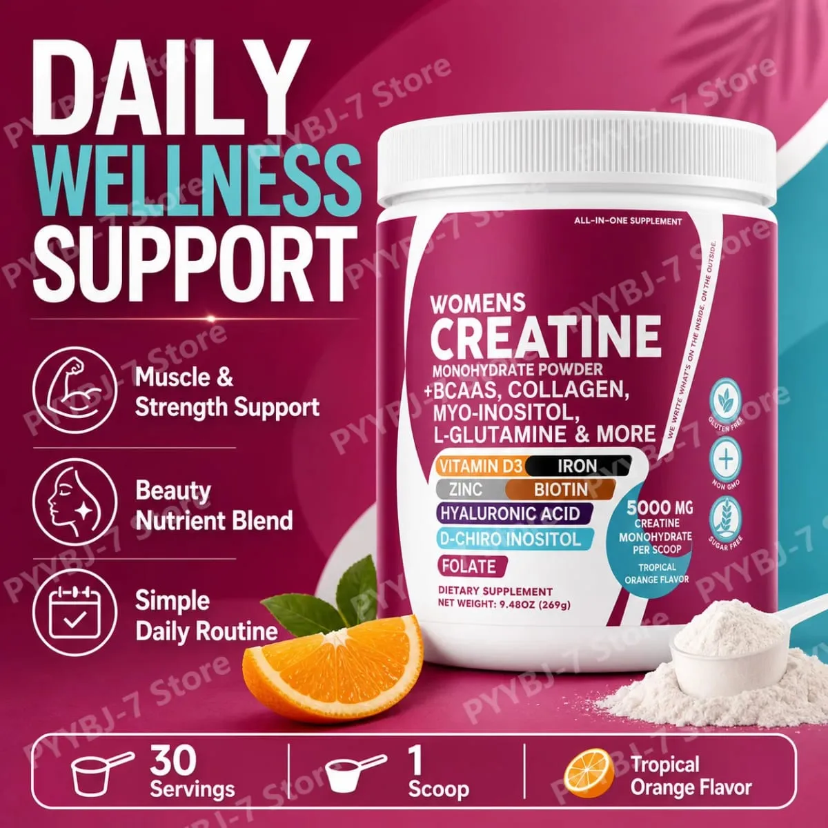 Female Creatine Powder Creatine Monohydrate Powder with BCAA & Amino Acids Daily Health and Nutrition Dietary Supplement