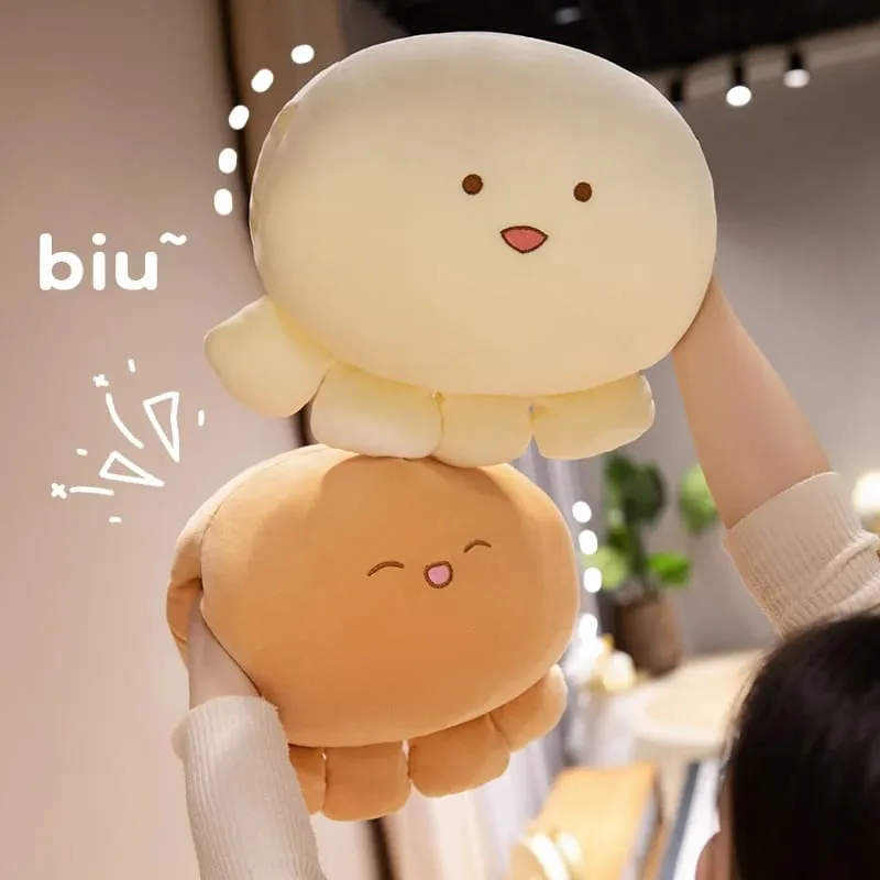 35cm Soft Octopus Plush Pillow Stuffed Ball Shape Aquatic Animal Warm Hands with Holes Warmer Cute Face Plushie Back Support