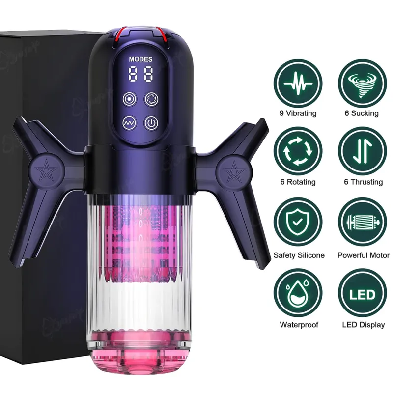 Automatic Male Masturbator For Men 9 Vibration 6 Sucking Rotating Licking Telescopic Modes Pocket Pussy Stroker Blowjob Sex Toys