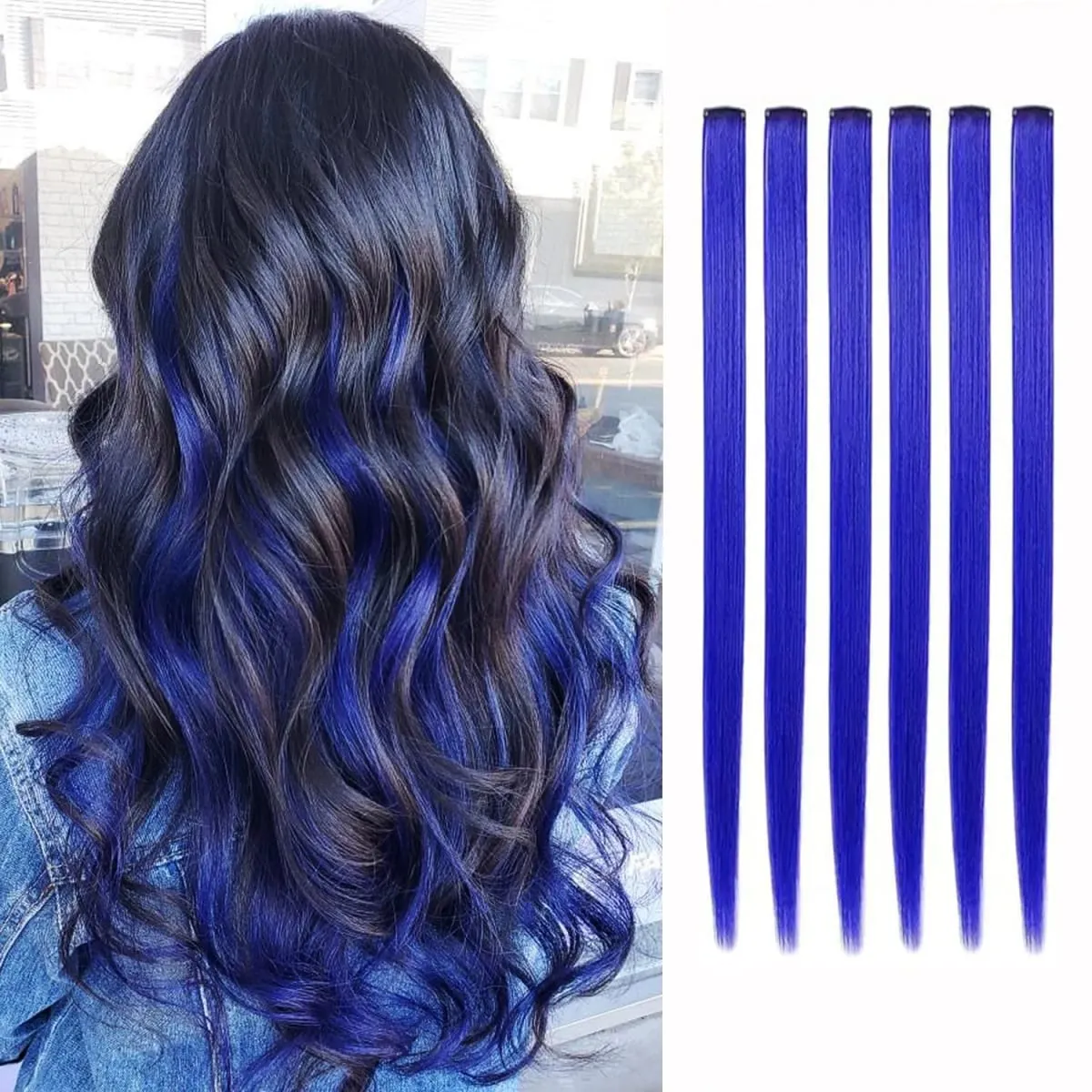 Synthetic 1-6pc Colored Hair Extensions Clip in Colorful Hair Extensions Rainbow Hair Extensions for Women Girls Hair Extensions