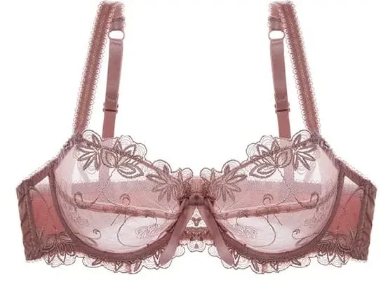 Women Sexy Sheer Mesh Lace Bra Set Thin Minimizer Big Bust Bowknot Pure Desire Lingerie Brassiere Underwear 34‑40 BC