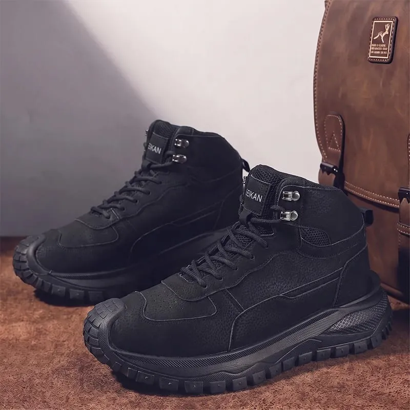 Men High‑Top Ankle Casual Shoes Suede‑Look Thick Lug Sole Lace‑Up Comfort Sneakers For City Walking Daily Outing Street Style