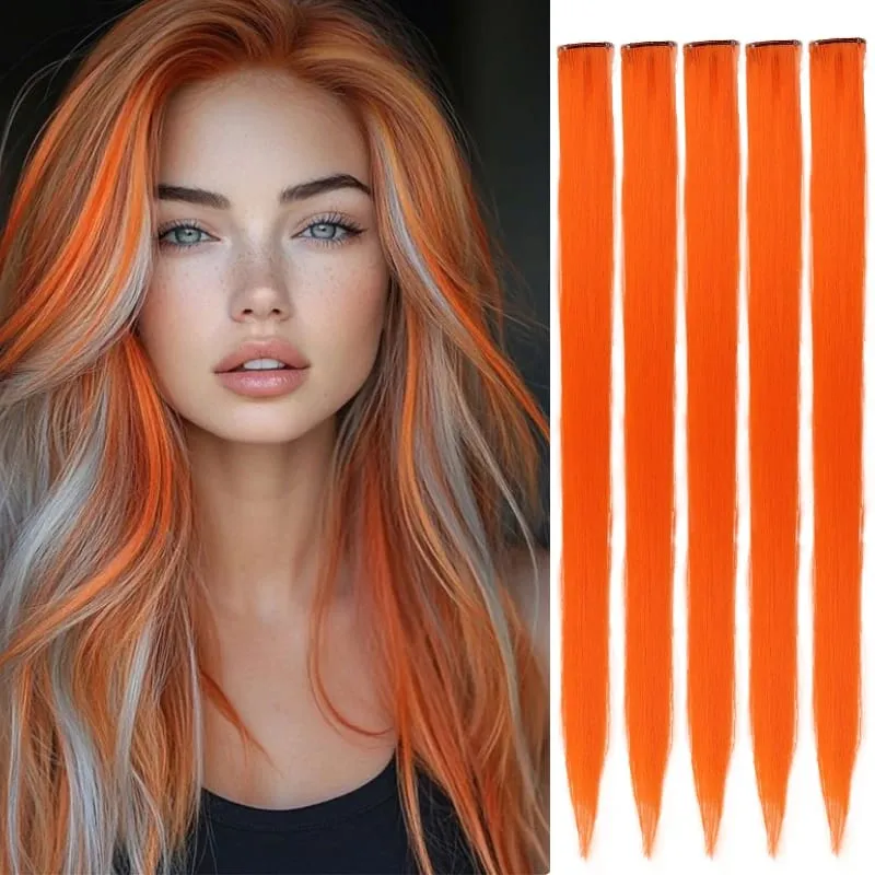 5 Color Clip Style Hair Extensions 24 Inch Straight Hair Extensions Clip Style Synthetic Heat-Resistant Curly Hair Extensions