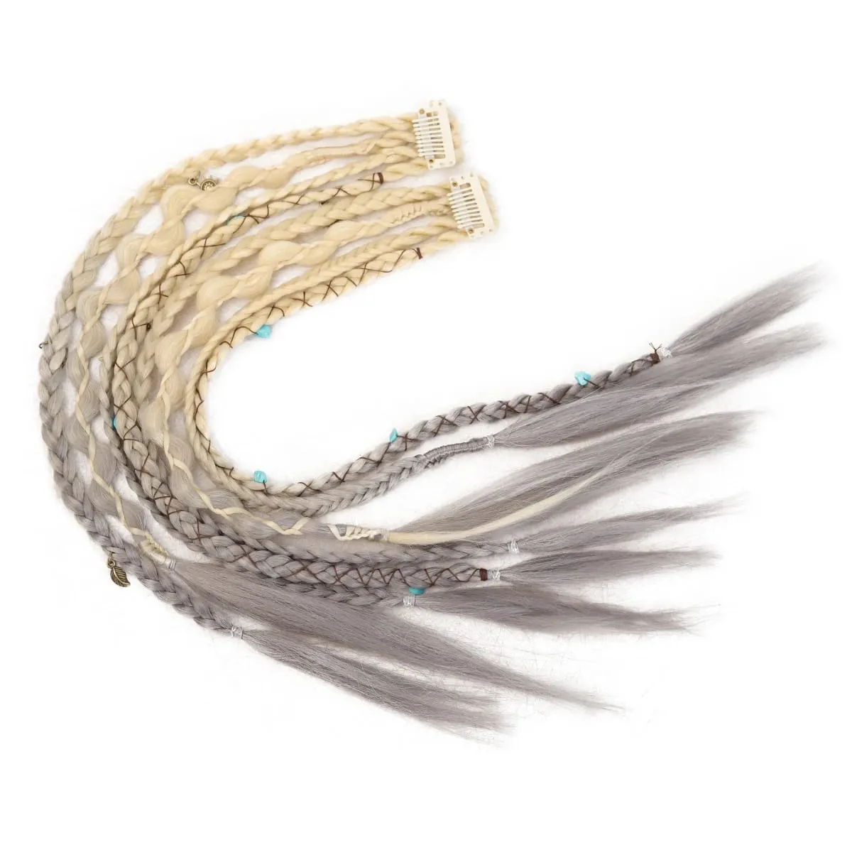 20 Inches Bohemia Clip in Hair Extensions Handmade Synthetic Weaving Clip-on Long Braid Fairy Hair Extensions for Women