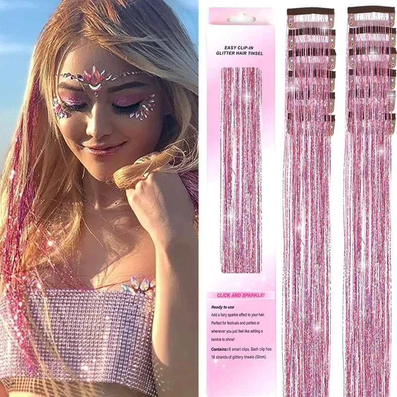 12 Uds. Extensiones de cabello de oropel con Clip morado, Kit de oropel para el cabello de colores, accesorios destacados para el cabello para mujeres y niños