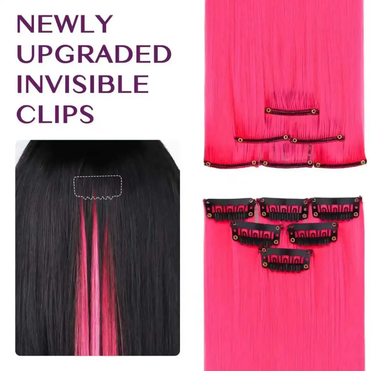 22 inch Colored Hair Extensions Straight Hairpiece Colorful Hair Extensions Party Highlights Clip in Long Synthetic Hair Extens