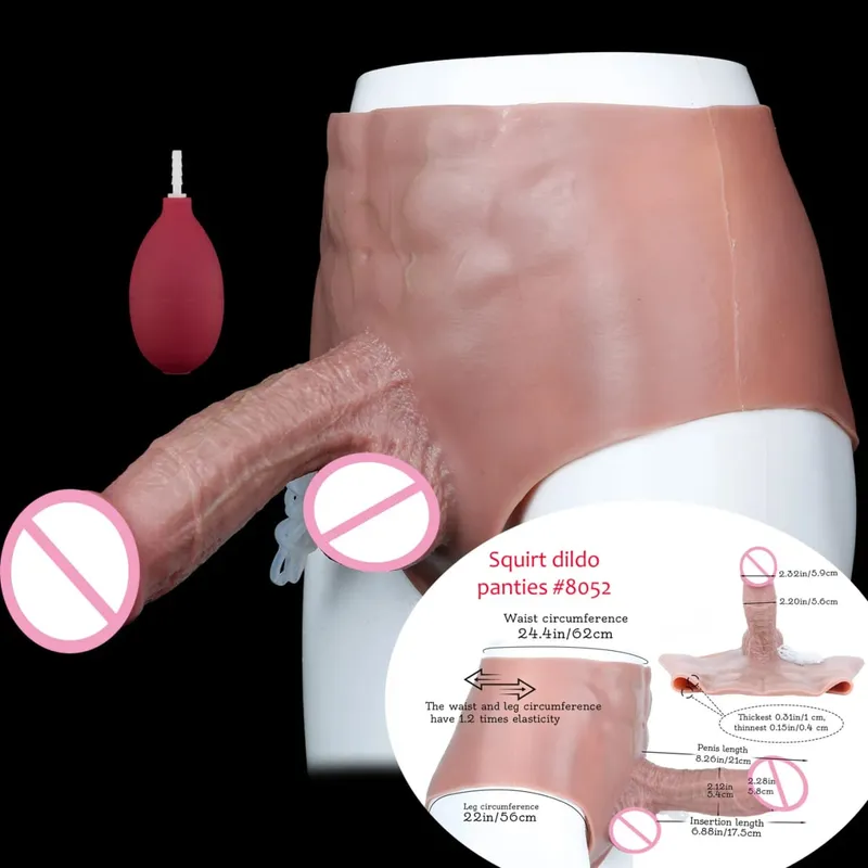 Black Nude Strapon Big Realistic Ejaculation Dildo Silicone Squirting Panties With Simulated Solid Penis Sex Toy For Women