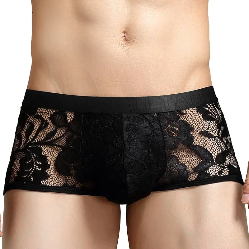 Tawell Men's Boxers Fashionable Sexy Lace Briefs U Convex Pocket Flats Underwear