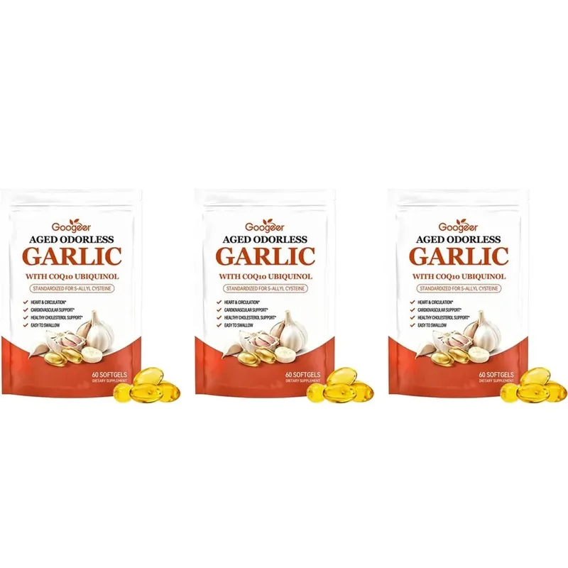 Googeer Aged Odorless Garlic Softgels with CoQ10 Ubiquinol Vitamin K2 MK-7 Heart Circulation Energy Immune Support 60 Count