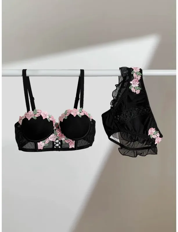 Sweet Japanese Style Lingerie Set For Women Cute Pure Desire Sexy Bra Panties Push Up Wireless Thin Cup Brassiere Summer 32‑38AB