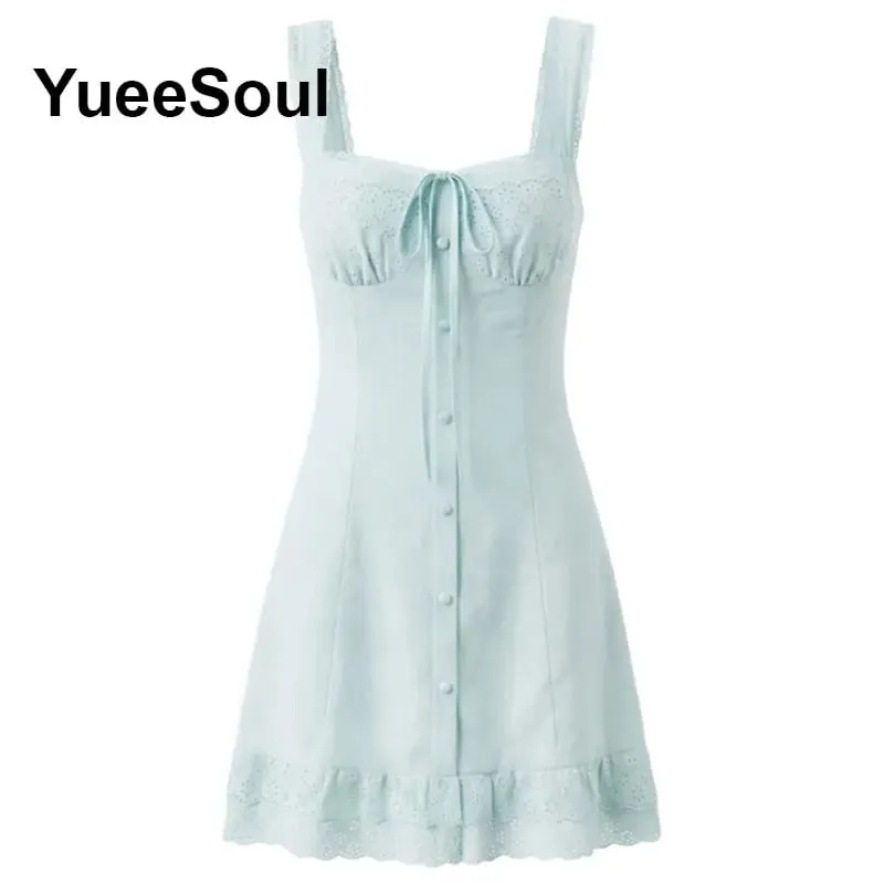 Blue Printed Mini Dress 2026 Summer New Elegant Party Birthday Evening Dresses Y2K Sweet Cute High Street Casual Women Dress