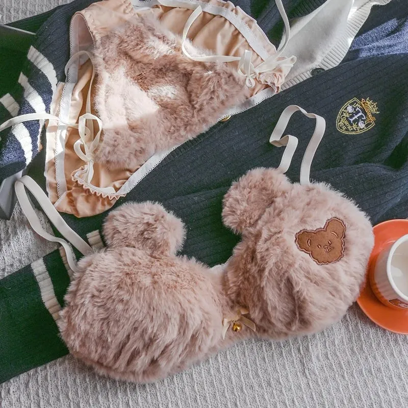Women Winter Cartoon Plush Comfortable And Adorable Girl Bra Sexy Hot Lingerie Sexy Bras Soft Cute Bear Japanese-style Lingerie