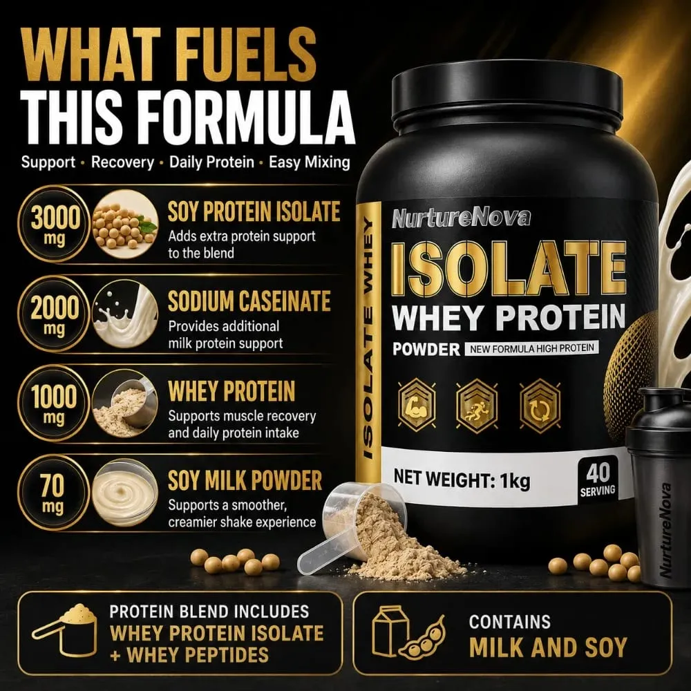 NurtureNova Isolate Whey Protein Powder 1kg High Nutrition Fitness Drink Mix 40 Servings Workout & Daily Support Formula