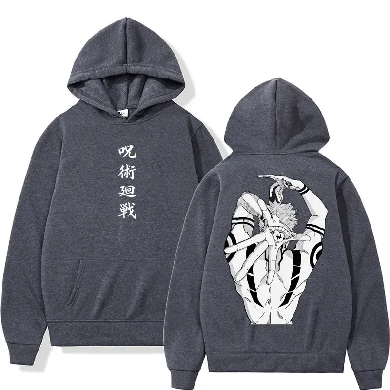 Anime Jujutsu Kaisen Sukuna Print Hoodies Harajuku Vintage Manga Men's Pullover Oversized Fleece Casual Cosplay Hoody Sweatshirt