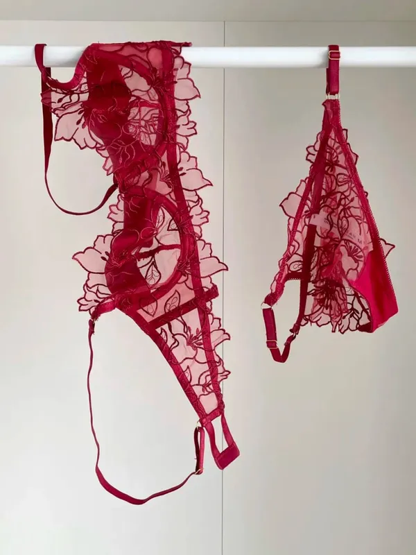 Set reggiseno imbottito con busto piccolo | Set di biancheria intima in pizzo ricamato e rete con morbido ferretto, comoda demi cup, mutandine sexy Tushy in PP
