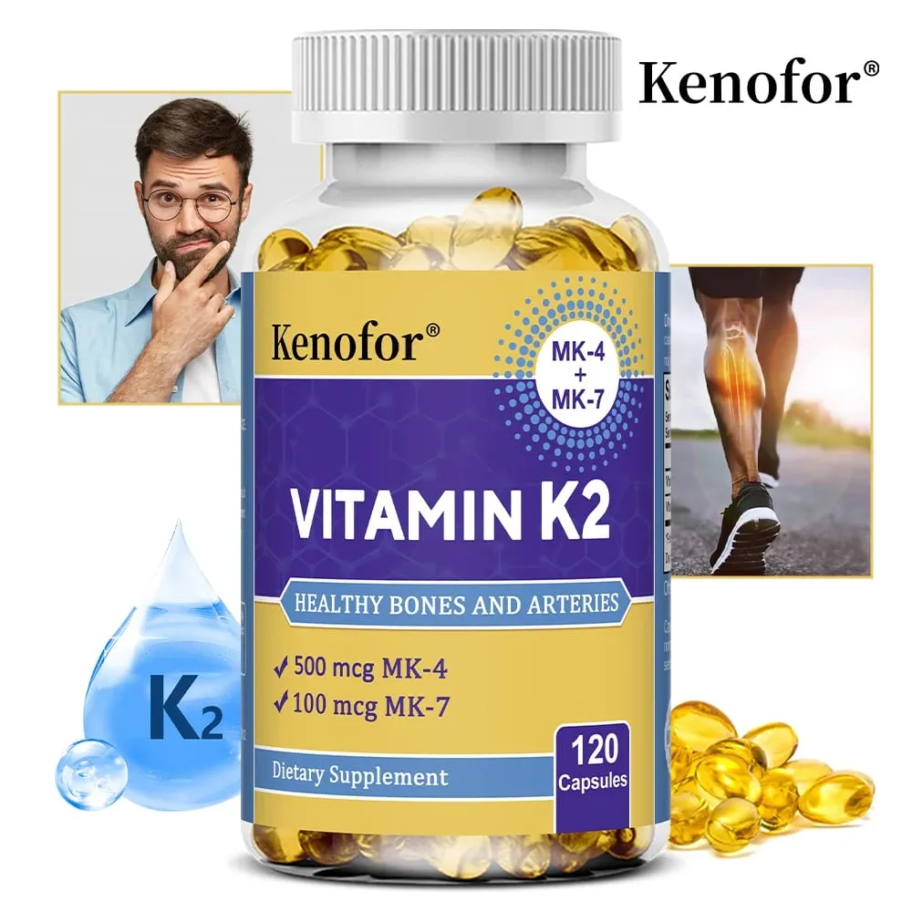 Vitamin K2 Capsules - MK-4 & MK-7 Support Calcium Metabolism Bone Teeth Joint & Cardiovascular Wellness Daily Immune Balance