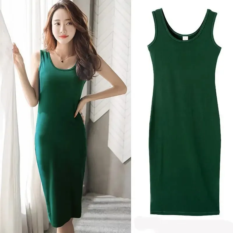 Fashion Solid Long Dress Korean Fashion Camisole Sleeveless Sexy Women's Dresses Summer Casual Y2k Oversized All-match Skirt
